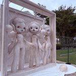 Large Skullpanda sculpture displayed on the front lawn of the National Museum of Singapore during the Cage-Uncage exhibition.