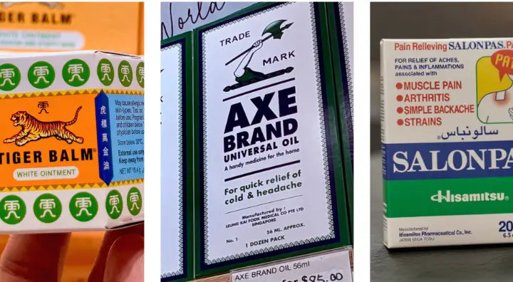 Tiger Balm, Axe Brand Universal Oil, Salonpas