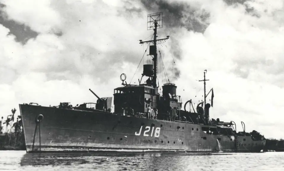 HMAS Kapunda, one of the WWII-era Australian minesweepers (often referred to as corvettes), played a role in post-war operations in the region. Source: Royal Australian Navy