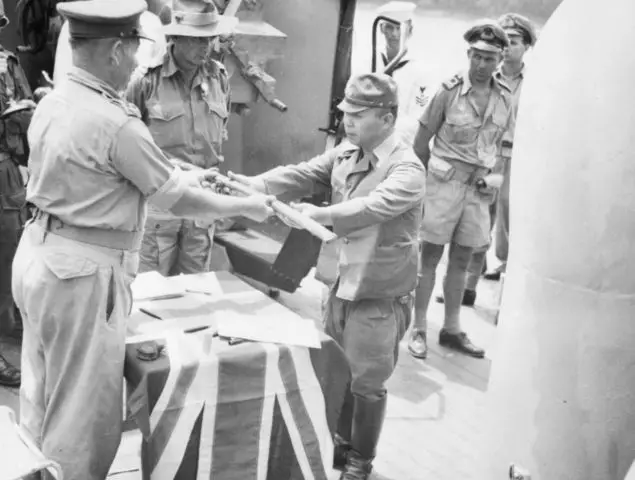 Major General Yamamura signed the Instrument of Surrender, marking the formal end of Japanese military control in Borneo. Source: Australian War Memorial